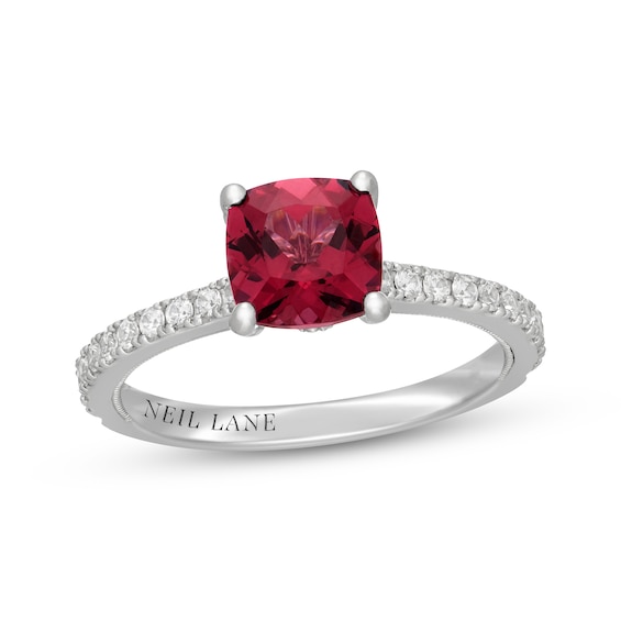 Neil Lane Cushion-Cut Garnet & Diamond Engagement Ring 3/8 ct tw 14K White Gold
