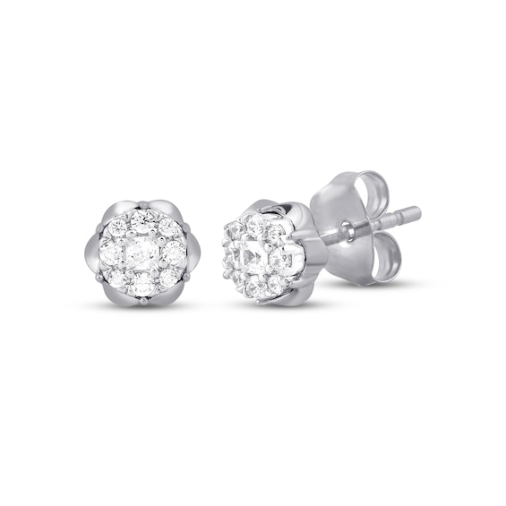 Princess & Round-Cut Multi-Diamond Scalloped Stud Earrings 1/5 ct tw Sterling Silver