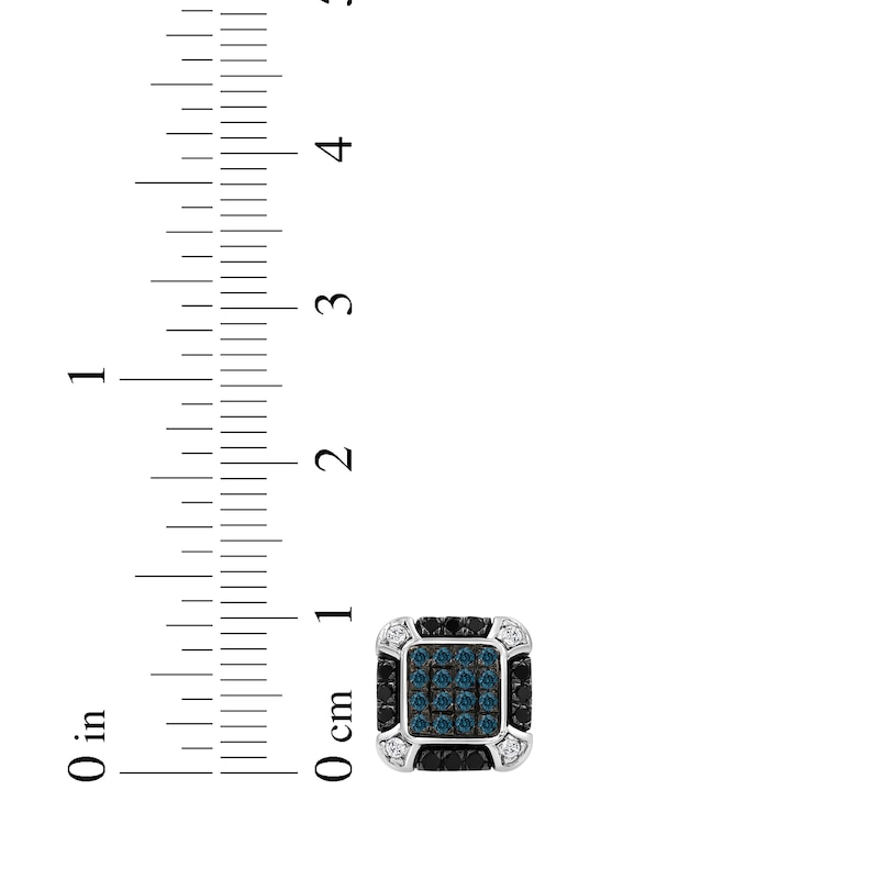 Main Image 4 of Men's Blue, Black & White Multi-Diamond Stud Earrings 1/2 ct tw Sterling Silver