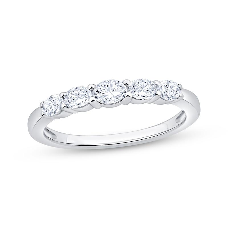 Main Image 1 of Now + Forever Lab-Grown Diamonds Oval-Cut Five-Stone Anniversary Ring 1/2 ct tw 14K White Gold
