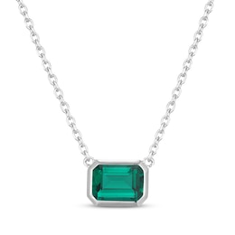 STUDIO BY KAY Emerald-Cut Lab-Created Emerald Bezel-Set Solitaire Necklace Sterling Silver 18"