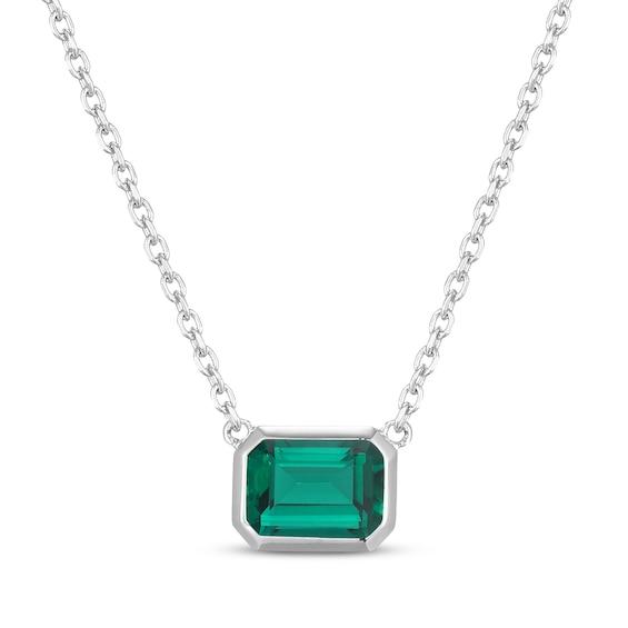 STUDIO BY KAY Emerald-Cut Lab-Created Emerald Bezel-Set Solitaire Necklace Sterling Silver 18"