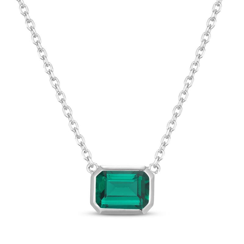 Main Image 1 of STUDIO BY KAY Emerald-Cut Lab-Created Emerald Bezel-Set Solitaire Necklace Sterling Silver 18"