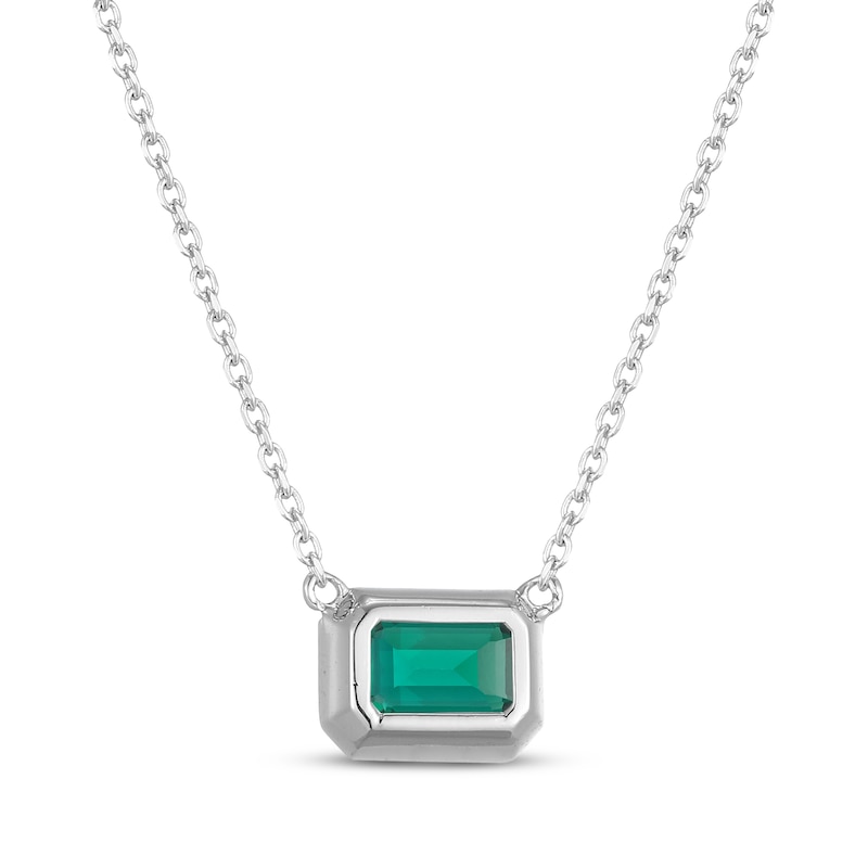 Main Image 3 of STUDIO BY KAY Emerald-Cut Lab-Created Emerald Bezel-Set Solitaire Necklace Sterling Silver 18"