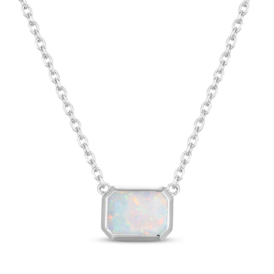 STUDIO BY KAY Emerald-Cut Lab-Created Opal Bezel-Set Solitaire Necklace Sterling Silver 18"