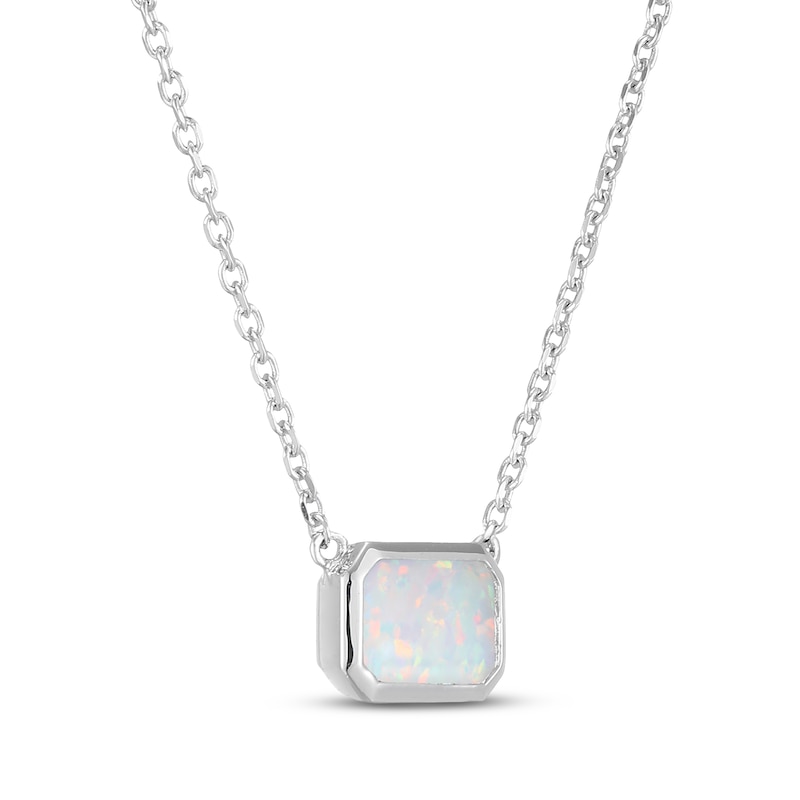 Main Image 2 of STUDIO BY KAY Emerald-Cut Lab-Created Opal Bezel-Set Solitaire Necklace Sterling Silver 18"