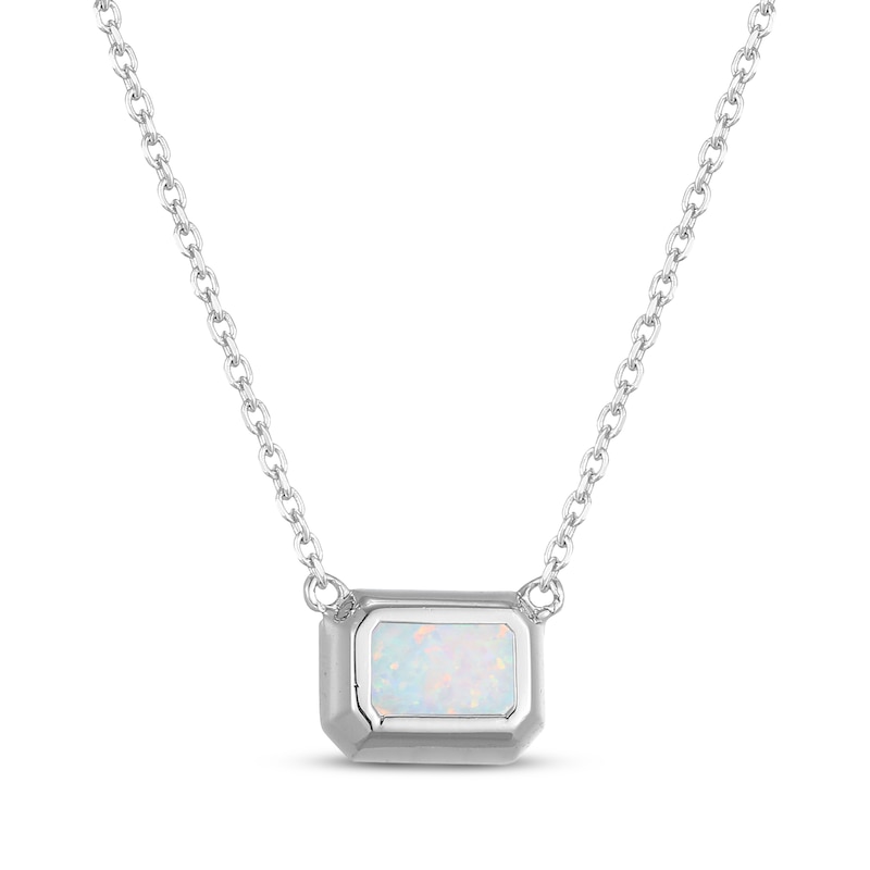 Main Image 3 of STUDIO BY KAY Emerald-Cut Lab-Created Opal Bezel-Set Solitaire Necklace Sterling Silver 18"