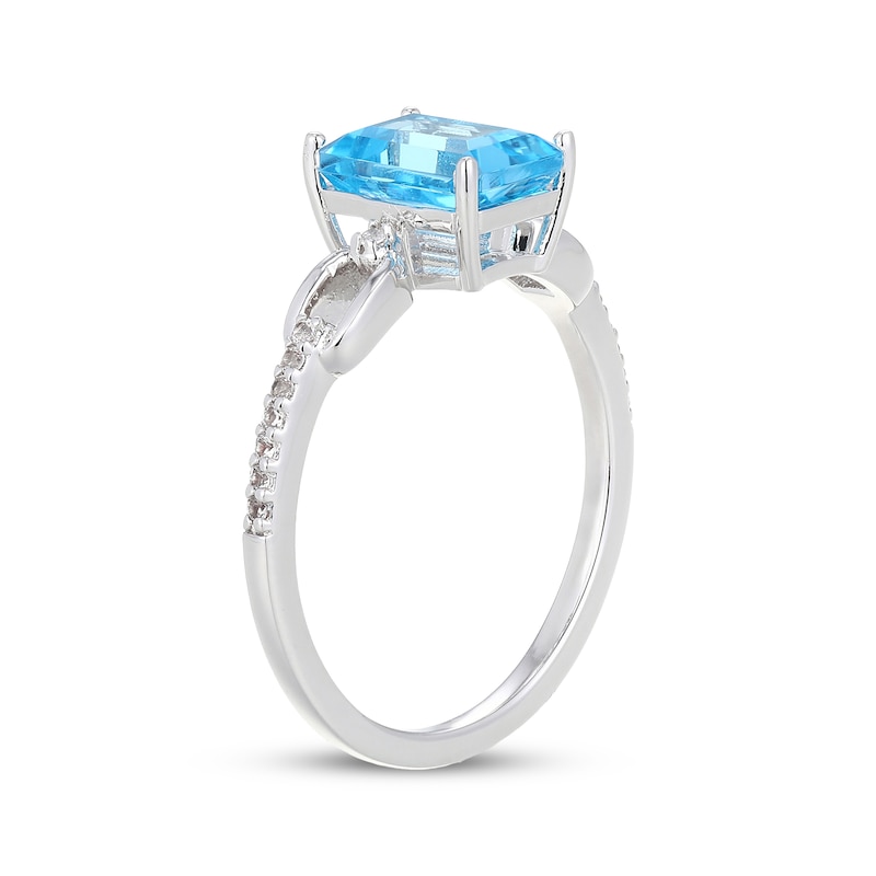 Main Image 2 of Emerald-Cut Natural Swiss Blue Topaz & White Lab-Created Sapphire Ring Sterling Silver