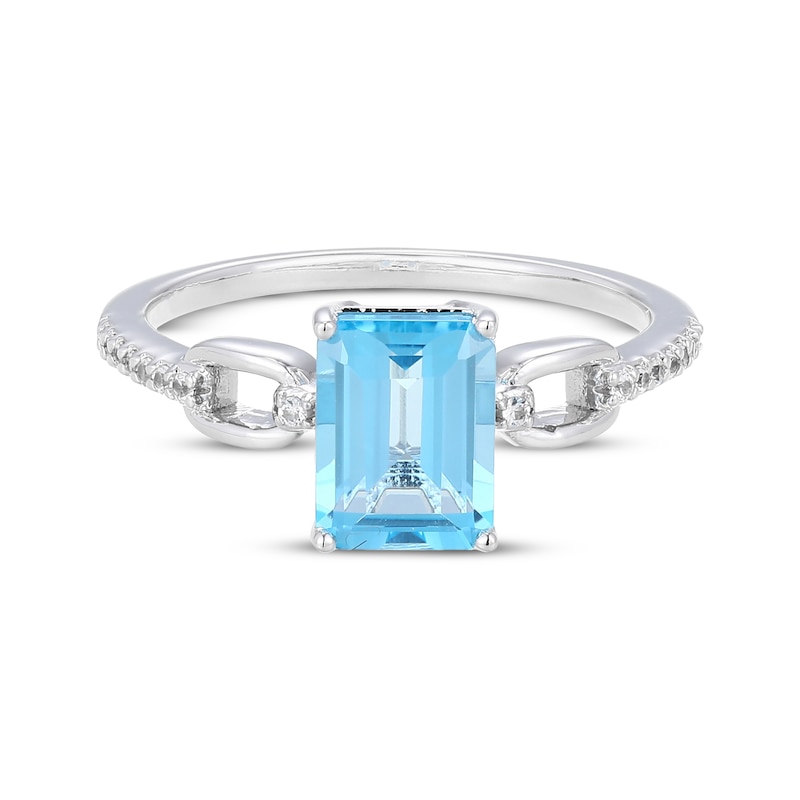 Main Image 3 of Emerald-Cut Natural Swiss Blue Topaz & White Lab-Created Sapphire Ring Sterling Silver