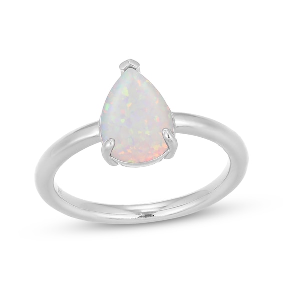 Pear-Shaped Lab-Created Opal Solitaire Ring Sterling Silver