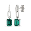 Thumbnail Image 1 of Emerald-Cut Lab-Created Emerald & White Lab-Created Sapphire Drop Earrings Sterling Silver