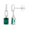 Thumbnail Image 2 of Emerald-Cut Lab-Created Emerald & White Lab-Created Sapphire Drop Earrings Sterling Silver