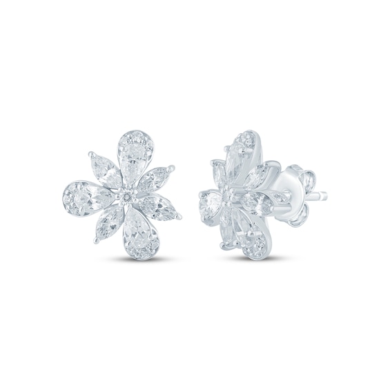 Monique Lhuillier Bliss Marquise, Pear & Round-Cut Lab-Grown Diamond Cluster Stud Earrings 1 ct tw Platinum-Plated Sterling Silver