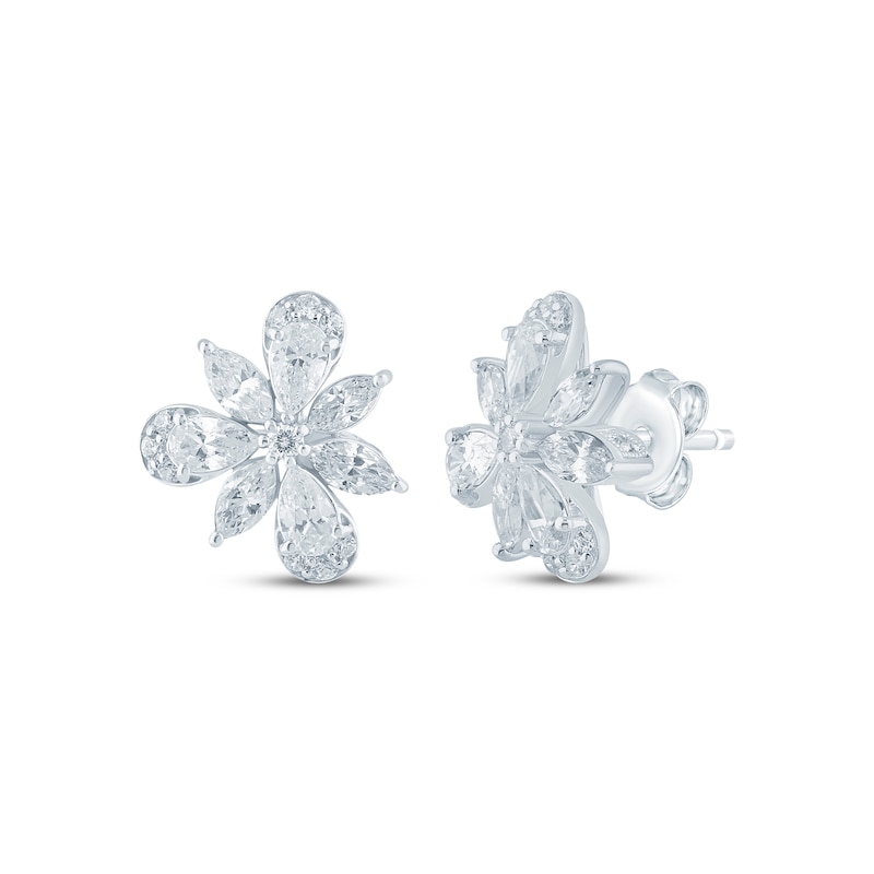 Main Image 1 of Monique Lhuillier Bliss Marquise, Pear & Round-Cut Lab-Grown Diamond Cluster Stud Earrings 1 ct tw Platinum-Plated Sterling Silver