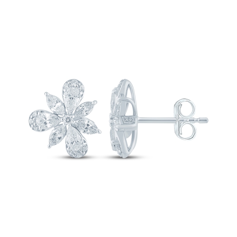 Main Image 3 of Monique Lhuillier Bliss Marquise, Pear & Round-Cut Lab-Grown Diamond Cluster Stud Earrings 1 ct tw Platinum-Plated Sterling Silver