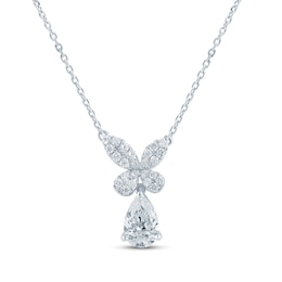 Monique Lhuillier Bliss Pear-Shaped Lab-Grown Diamond Butterfly Necklace 1 ct tw Platinum-Plated Sterling Silver 17.5"