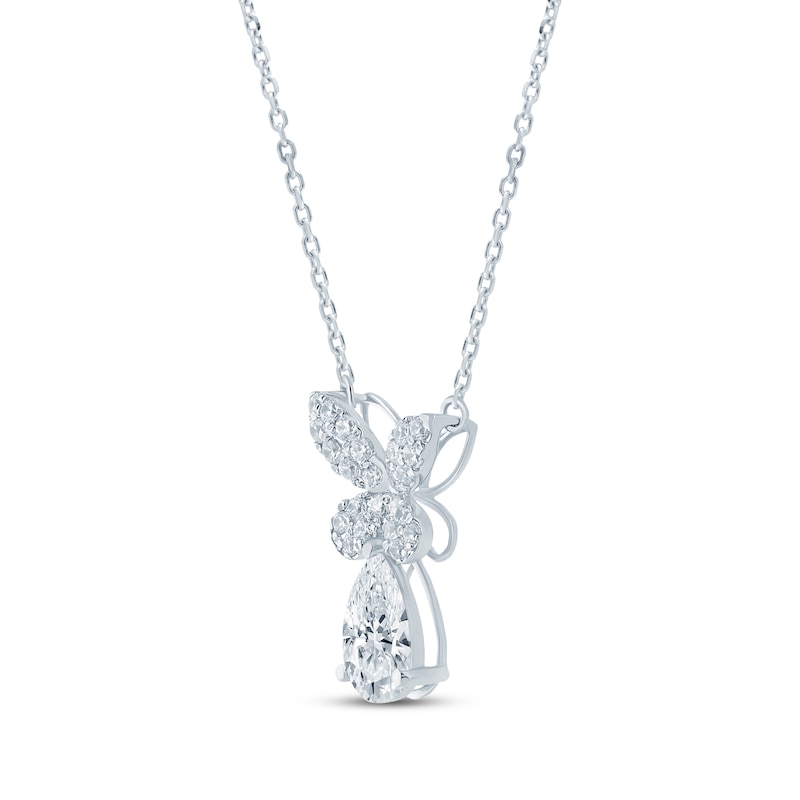 Main Image 2 of Monique Lhuillier Bliss Pear-Shaped Lab-Grown Diamond Butterfly Necklace 1 ct tw Platinum-Plated Sterling Silver 17.5"