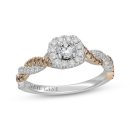 Neil Lane Desert Diamonds Round-Cut Halo Engagement Ring 1/2 ct tw 14K Two-Tone Gold
