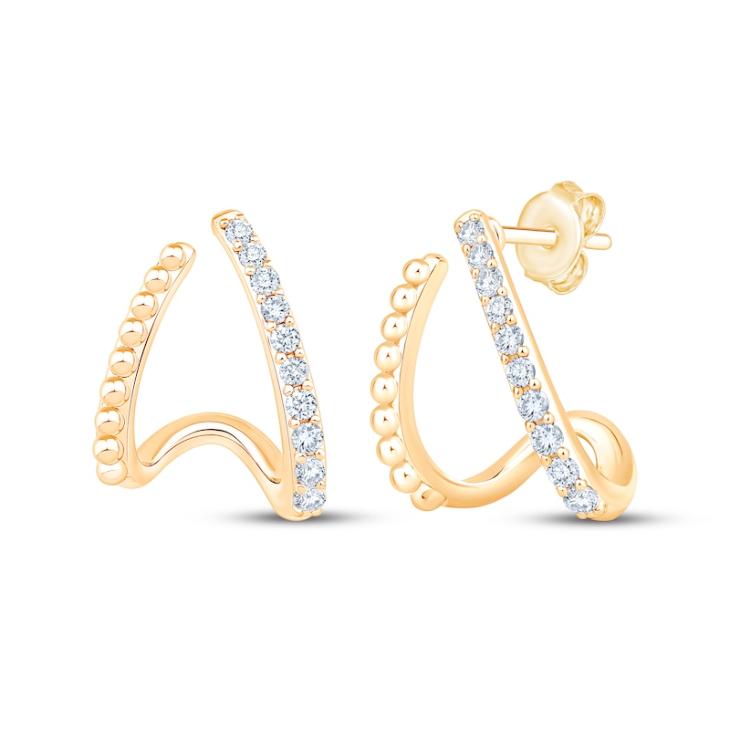 Main Image 1 of KAY Lab-Grown Diamonds Split Two-Row J-Hoop Earrings 1/3 ct tw 10K Yellow Gold