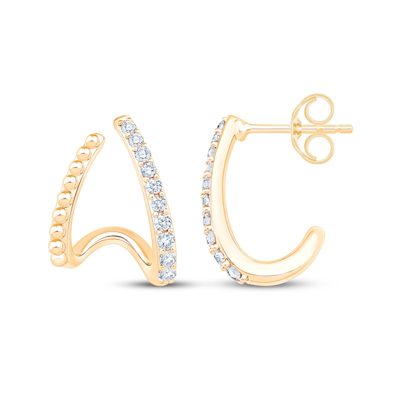 Main Image 3 of KAY Lab-Grown Diamonds Split Two-Row J-Hoop Earrings 1/3 ct tw 10K Yellow Gold