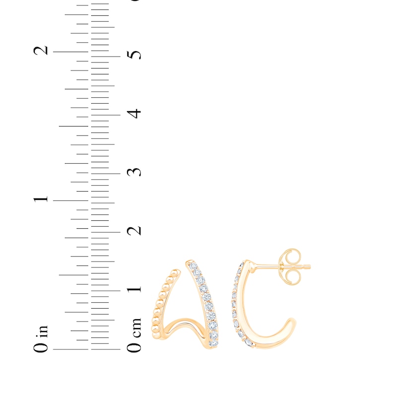 Main Image 4 of KAY Lab-Grown Diamonds Split Two-Row J-Hoop Earrings 1/3 ct tw 10K Yellow Gold