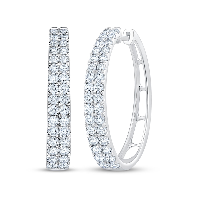 Main Image 1 of KAY Lab-Grown Diamonds Two-Row Oval Hoop Earrings 2 ct tw 10K White Gold