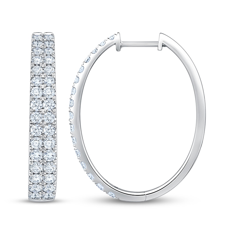 Main Image 3 of KAY Lab-Grown Diamonds Two-Row Oval Hoop Earrings 2 ct tw 10K White Gold
