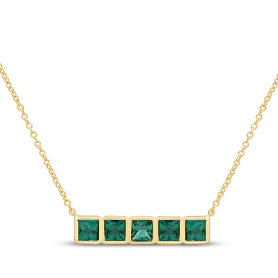 STUDIO BY KAY Square-Cut Lab-Created Emerald Bar Necklace 24K Yellow Gold Vermeil Sterling Silver 17.75"