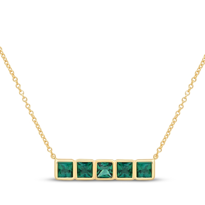 Main Image 1 of STUDIO BY KAY Square-Cut Lab-Created Emerald Bar Necklace 24K Yellow Gold Vermeil Sterling Silver 17.75"