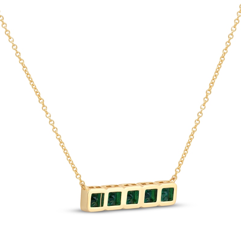 Main Image 3 of STUDIO BY KAY Square-Cut Lab-Created Emerald Bar Necklace 24K Yellow Gold Vermeil Sterling Silver 17.75"