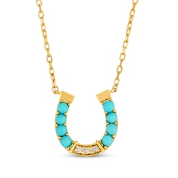 Le Vian Turquoise & Diamond Accent Horseshoe Necklace 14K Honey Gold 18"