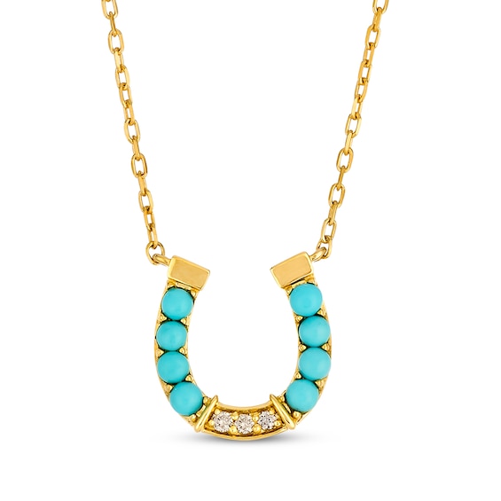Le Vian Turquoise & Diamond Accent Horseshoe Necklace 14K Honey Gold 18"