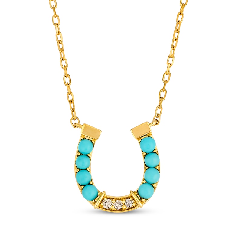 Main Image 1 of Le Vian Turquoise & Diamond Accent Horseshoe Necklace 14K Honey Gold 18"