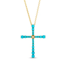Le Vian Turquoise & Diamond Accent Cross Necklace 14K Honey Gold 19"