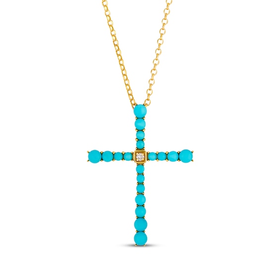 Le Vian Turquoise & Diamond Accent Cross Necklace 14K Honey Gold 19"