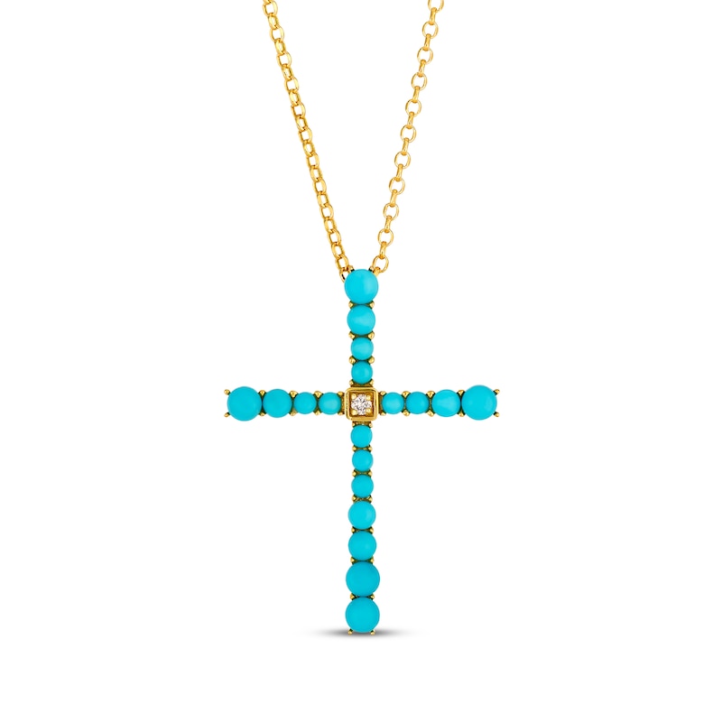Main Image 1 of Le Vian Turquoise & Diamond Accent Cross Necklace 14K Honey Gold 19"