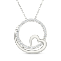 Diamond Circle Heart Necklace 1/6 ct tw Sterling Silver 18"