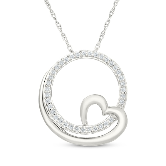 Diamond Circle Heart Necklace 1/6 ct tw Sterling Silver 18"
