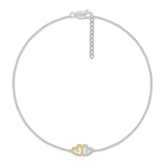 KAY Lab-Grown Diamonds Double Heart Anklet Sterling Silver & 10K Yellow Gold 10"