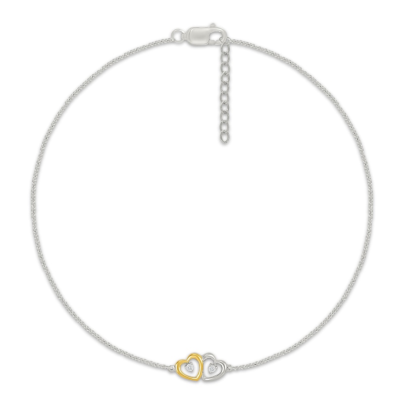 Main Image 1 of KAY Lab-Grown Diamonds Double Heart Anklet Sterling Silver & 10K Yellow Gold 10"