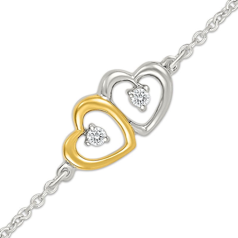 Main Image 2 of KAY Lab-Grown Diamonds Double Heart Anklet Sterling Silver & 10K Yellow Gold 10"