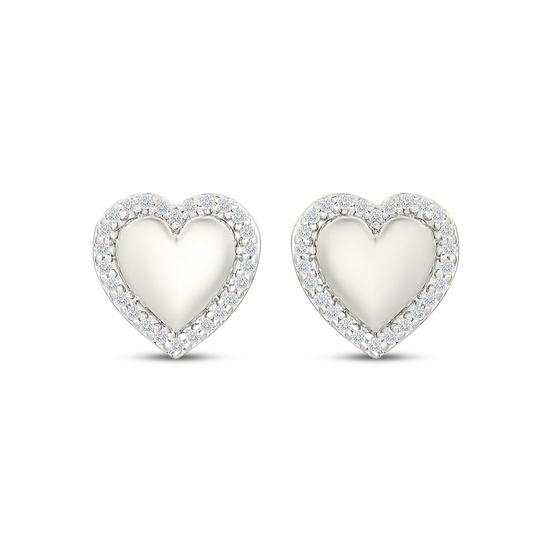 Main Image 2 of Diamond Frame Puff Heart Stud Earrings 1/10 ct tw Sterling Silver