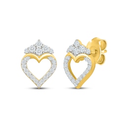 Diamond Tiara Open Heart Stud Earrings 1/4 ct tw 10K Yellow Gold