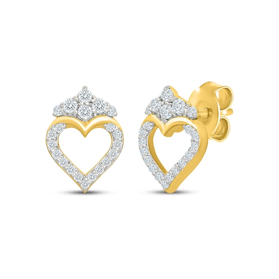 Diamond Tiara Open Heart Stud Earrings 1/4 ct tw 10K Yellow Gold