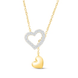 KAY Lab-Grown Diamonds Double Heart Lariat Necklace 1/6 ct tw 18K Yellow Gold-Plated Sterling Silver 18"