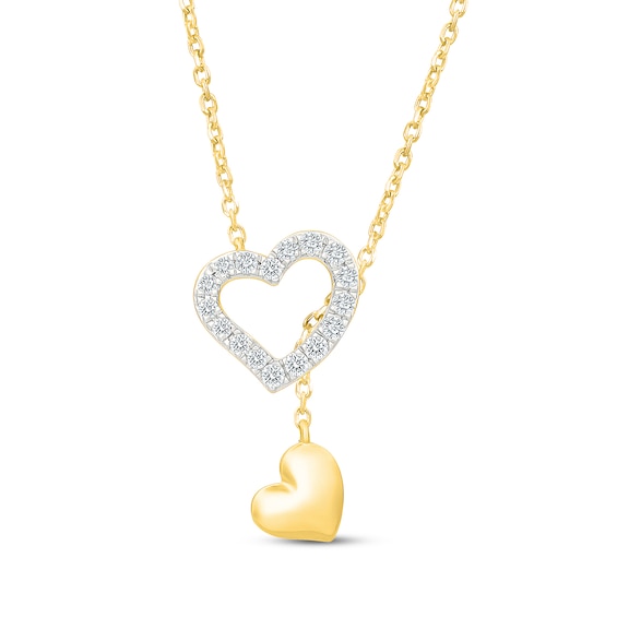 KAY Lab-Grown Diamonds Double Heart Lariat Necklace 1/6 ct tw 18K Yellow Gold-Plated Sterling Silver 18"