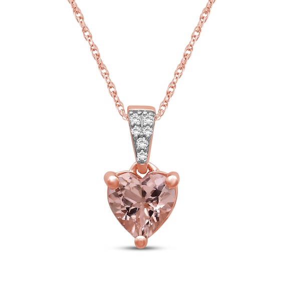 Heart-Shaped Morganite & Diamond Accent Heart Necklace 10K Rose Gold 18"