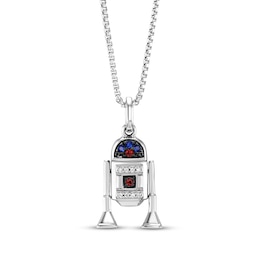 Star Wars R2-D2 Garnet, Blue Lab-Created Sapphire & Diamond Accent Necklace Sterling Silver 18"
