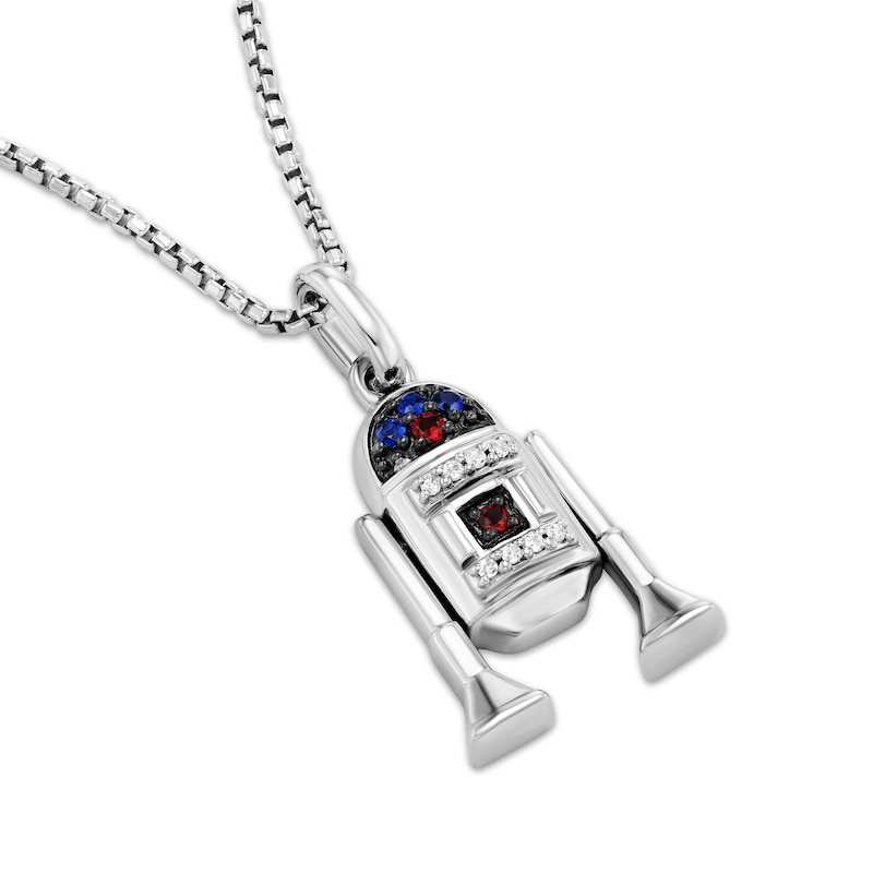 Main Image 2 of Star Wars R2-D2 Garnet, Blue Lab-Created Sapphire & Diamond Accent Necklace Sterling Silver 18"
