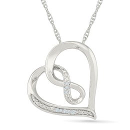 Diamond Accent Slanted Open Heart Infinity Necklace Sterling Silver